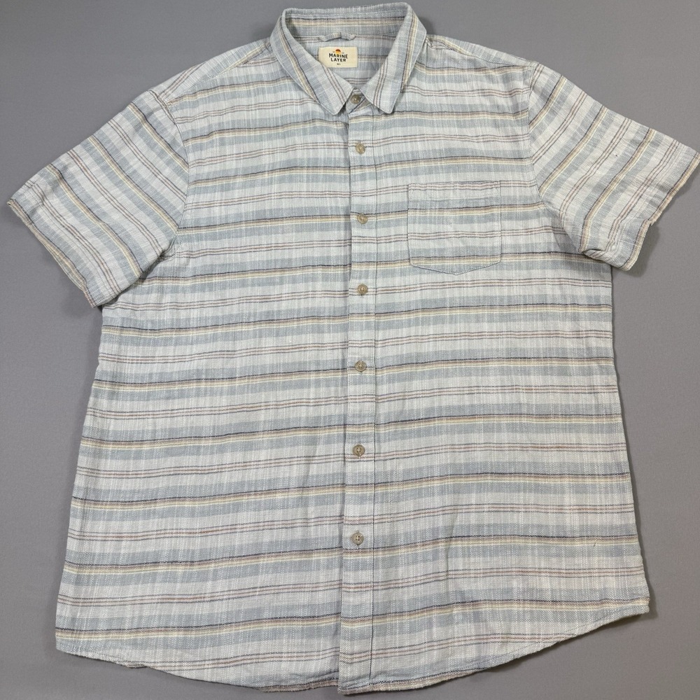 Marine Layer Selvage Short Sleeve Shirt Mens M/L Striped Button Up Beach Coastal
